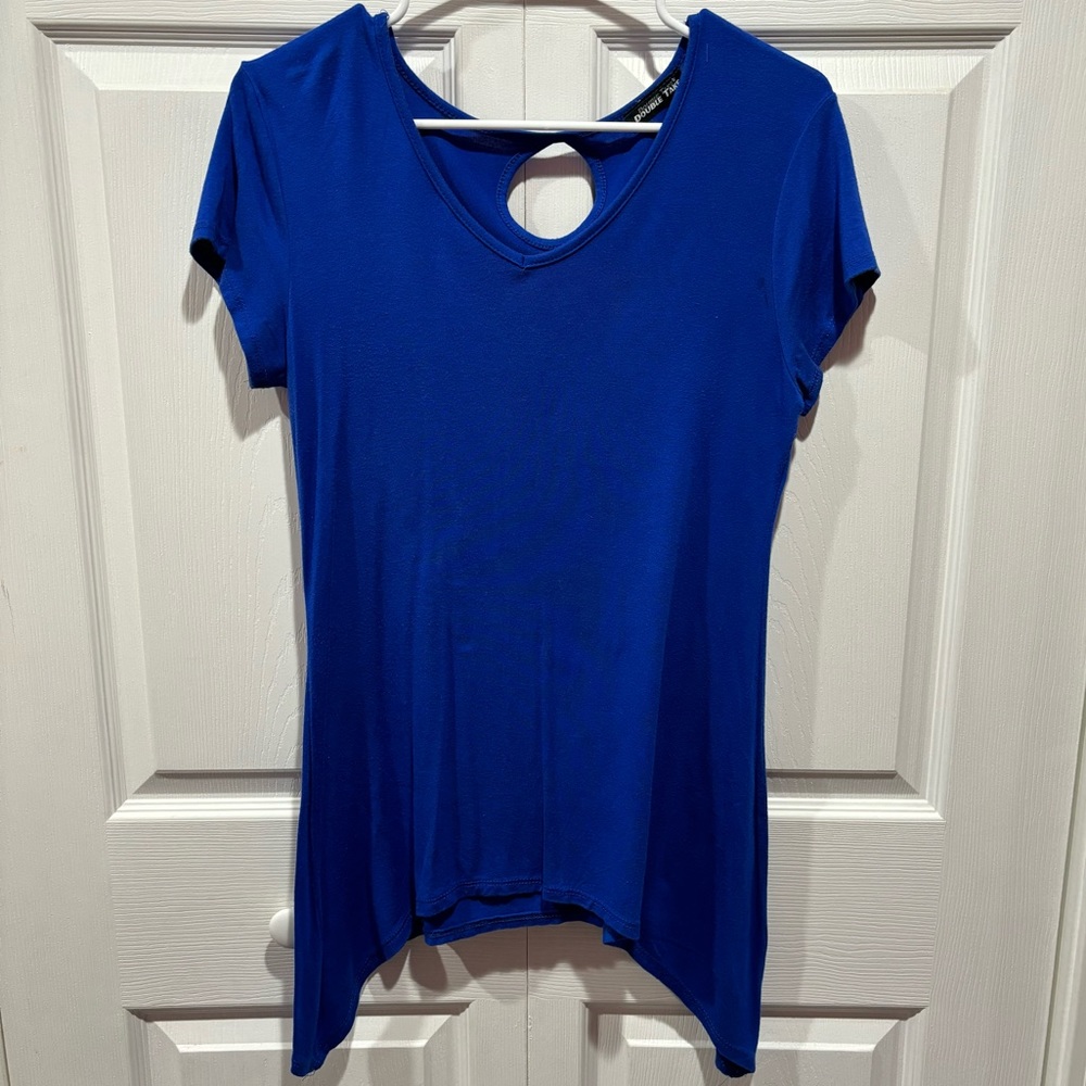 DOUBLE TAKE Women’s Soft Cotton Short Sleeve Tee Shirt Top - blue, size S